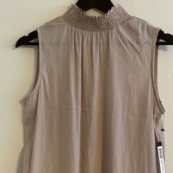 NWT Catherine Malandrino Smocked Mock Neck Sleeveless Malt Taupe Creme Top - Picture 3 of 8